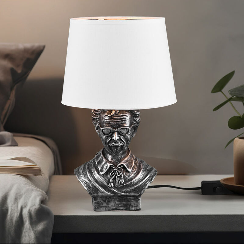 Image of Lampada da tavolo lampada da tavolo lampada da comodino lampada da lettura lampada da soggiorno, ceramica argento tessuto bianco, E14, d 21 cm