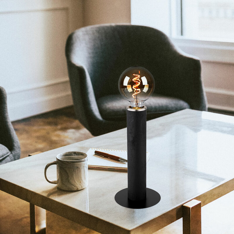 Image of Lampada da tavolo lampada da tavolo lampada da lettura in legno lampada da camera baule in legno 1 fiamma nera, metallo, 1x attacco E27, DxH 15x30,5