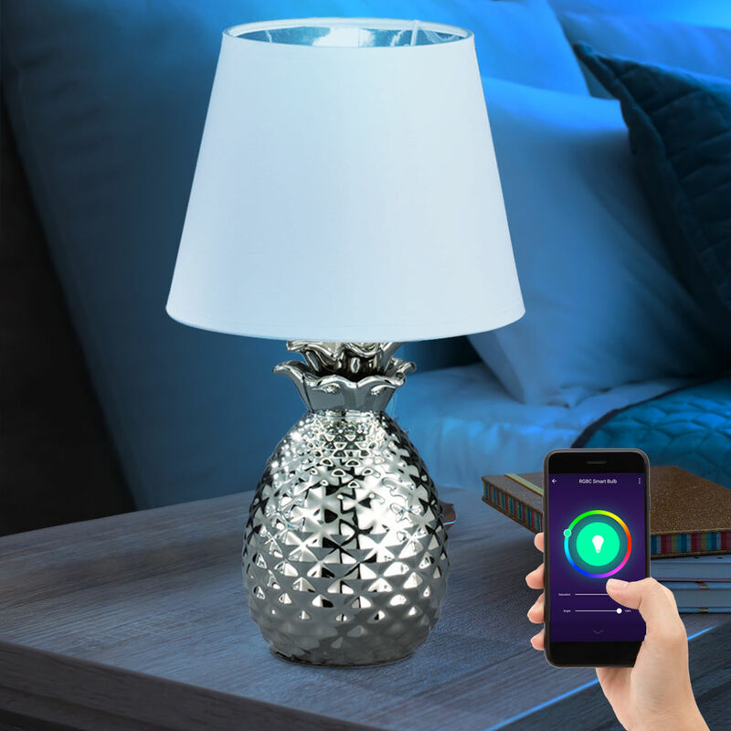 Image of Lampada da tavolo lampada da tavolo lampada da lettura lampada da comodino, Smart Home CCT Timer Memory, ananas ceramica argento bianco, 1x RGB LED