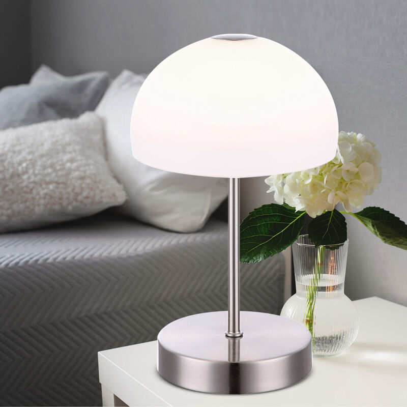 Image of Globo - Lampada da tavolo lampada da tavolo lampada da soggiorno vetro opale funzione touch argento led, 1x led 5 w bianco caldo, PxH 15x27 cm