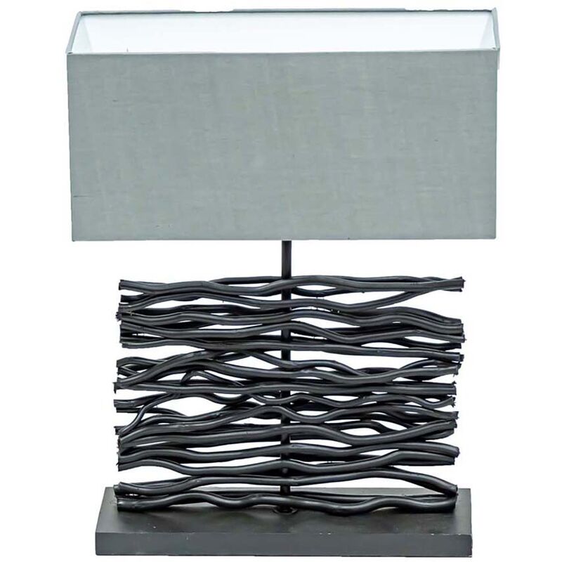 Image of Lampada da tavolo, lampada da tavolo, lampada laterale, lampada in legno, lampada da scrivania, lampada da soggiorno, legno nero, tessuto grigio,