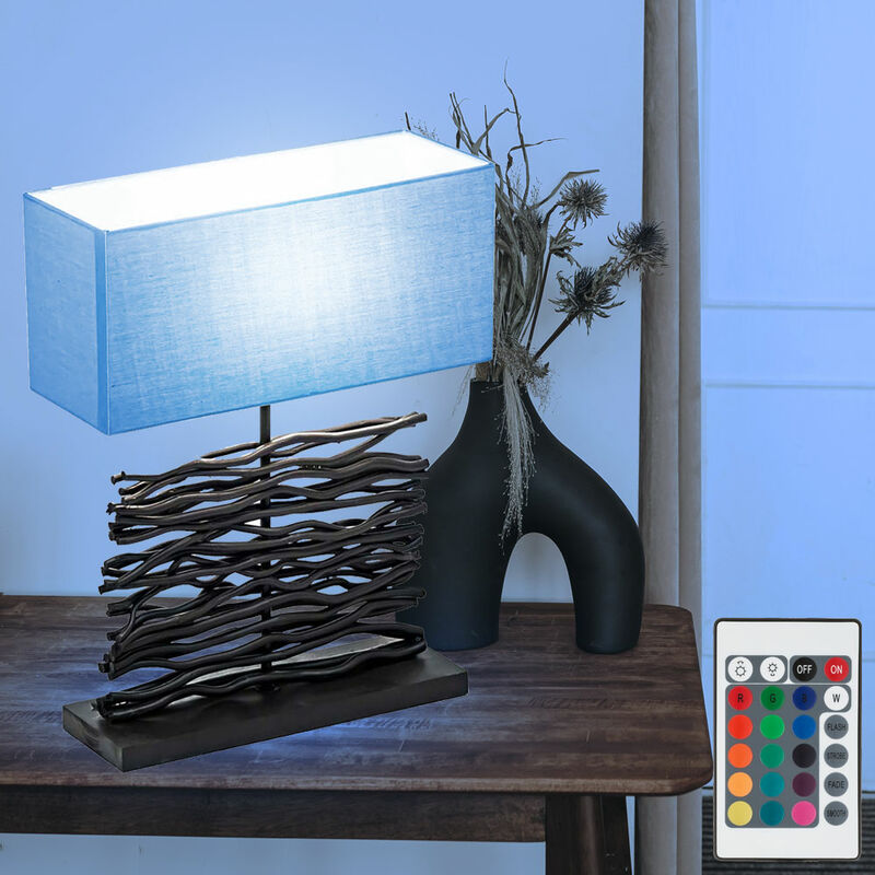 Image of Globo - Lampada da tavolo lampada da tavolo lampada laterale lampada in legno lampada da soggiorno, legno nero tessuto grigio, telecomando