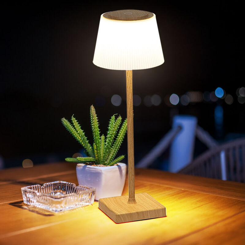 Image of Lampada da tavolo lampada da tavolo per esterni aspetto legno led touch dimmer batteria dimmerabile luce da giardino usb, bianco caldobianco freddo,