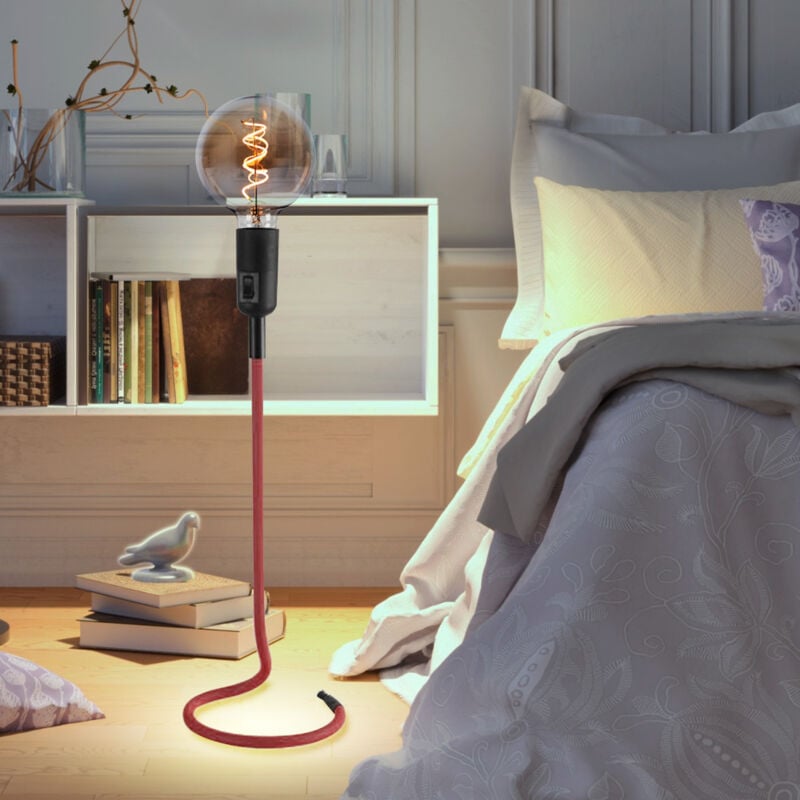 Image of Lampada da tavolo lampada da tavolo rossa lampada laterale lampada da soggiorno retrò in tessuto, design cavo, 1x E27, DxH 16 x 46,5 cm