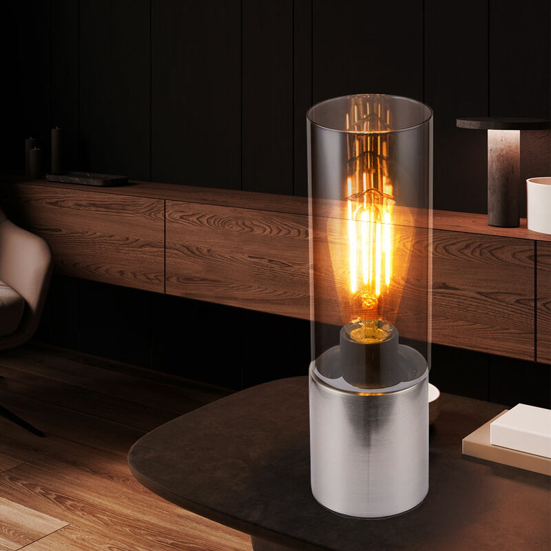 Image of Etc-shop - Lampada da tavolo lampada illuminazione cavo tessile nichel opaco vetro touch soggiorno