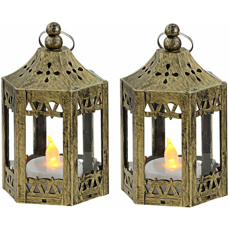 Image of Lampada da tavolo lampada lanterna decorazione lampada soggiorno lampada laterale, color oro antico chiaro, 1x led 0.2W 3000K, DxH 6.2x11 cm, set di 2