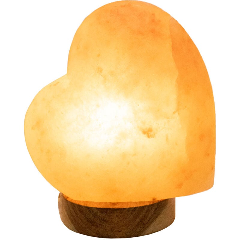 Image of Globo - Lampada da tavolo lampada laterale in cristallo di sale lampada da tavolo in legno a forma di cuore, naturale, attacco E14, LxLxA