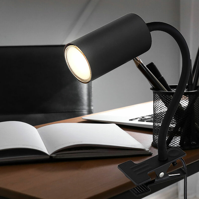 Image of Lampada da tavolo, lampada laterale, lampada da scrivania, lampada da lettura, lampada morsetto, nero, braccio flessibile, GU10, LxPxA 29x10x41,5 cm