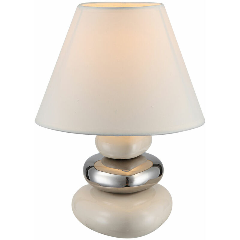 Image of Lampada da tavolo lampada da soggiorno in ceramica beige lampada da tavolo lampada da comodino ceramica, tessuto, color cromo, 1x E14, DxH 18x24 cm