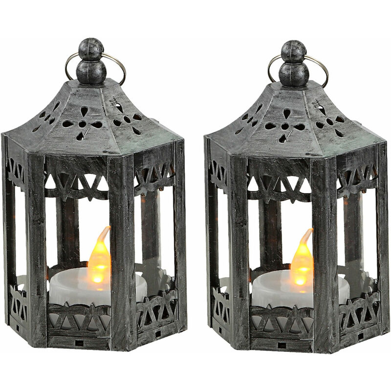 Image of Lampada da tavolo lanterna lampada decorativa lampada laterale soggiorno, grigio chiaro, 1x LED 0,2W 3000K, PxH 6,2x11 cm, set di 2