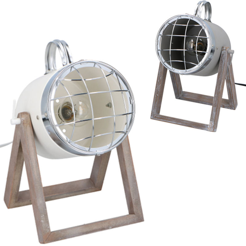 Image of Grundig - Lampada da Tavolo Led Design Moderno Industriale in Metallo e Legno 2 Colori Ass