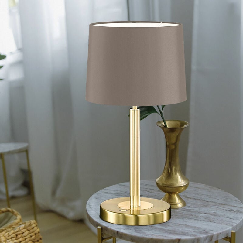 Image of Lampada da tavolo led, dimmerabile, lampada da comodino, paralume in tessuto, lampada da tavolo, ottone opaco, cappuccino, 1x 13,4W 1200Lm bianco