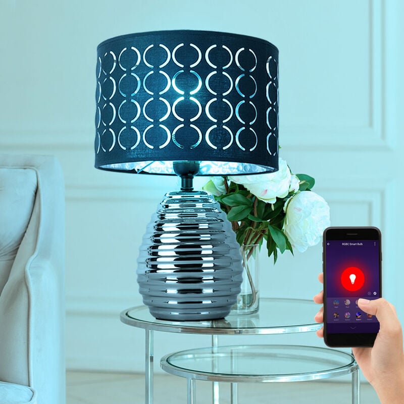 Image of Globo - Lampada da tavolo led intelligente, lampade da comodino dimmerabili, lampada da camera, lampada da tavolo grigia, cambio colore rgb, app e