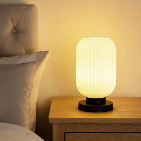 Lampada da tavolo LED Lampada da tavolo in vetro opalino Lampada da camera da letto nera, metallo, interruttore a cavo, 1x 10,5W 1055Lm bianco caldo, DxH 14x24 cm