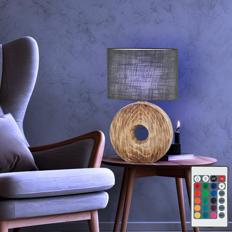 Image of Lampada da tavolo led lampada da tavolo lampada da comodino lampada laterale lampada da soggiorno, ceramica colore legno marrone paralume in tessuto