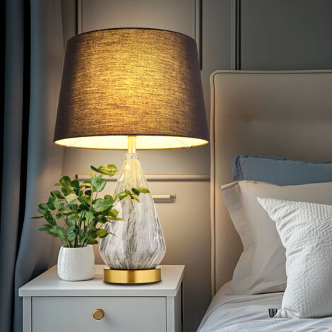 Lampada da tavolo LED Lampada da tavolo Lampada laterale Lampada da soggiorno Lampada di design Paralume in tessuto, metallo color ottone nero, 9W 810lm bianco caldo, DxH 35x54 cm