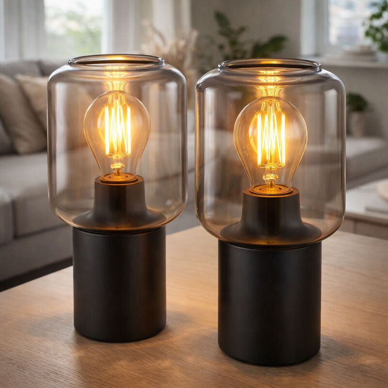 Lampada da tavolo LED nero lampada da soggiorno lampada da tavolo lampada da comodino lampada da camera da letto, vetro metallo, 1x 7W 630Lm bianco