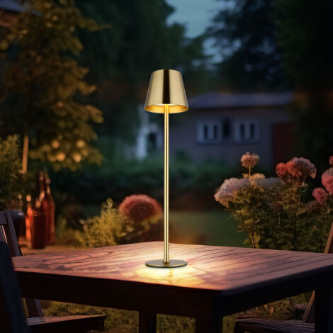 Lampada da tavolo LED per esterni regolabile in altezza lampada da tavolo touch dimmer luce di lettura batteria balcone, metallo ottone, IP44, 3W 130Lm bianco caldo, DxH 11,2x47 cm