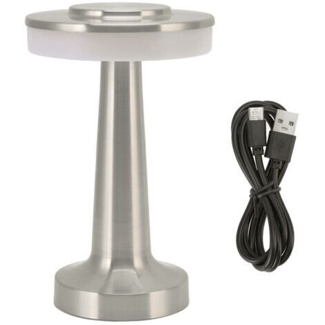 Lampada da tavolo LED portatile retrò con sensore touch, 3 livelli di temperatura colore, ricaricabile, luce notturna argento per hotel