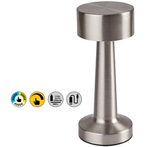 Lampada da tavolo LED Senan argento USB ricaricabile