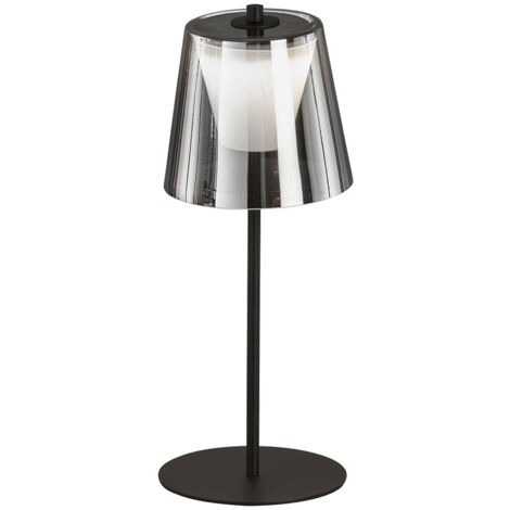 Lampada da tavolo LED touch dimmer lampada da esterno vetro fumé lampada da giardino lampada da tavolo ricaricabile, metallo sabbia nero, 2W 270lm bianco caldo, DxH 14 x 35 cm