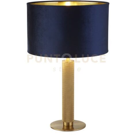 Lampada da tavolo London - Ottone zigrinato e paralume in velluto blu navy