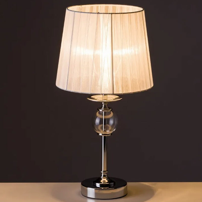 Image of Bakaji - Lampada da tavolo Lume Comodino in Acciaio Cristallo e Tessuto Bianco Abatjour