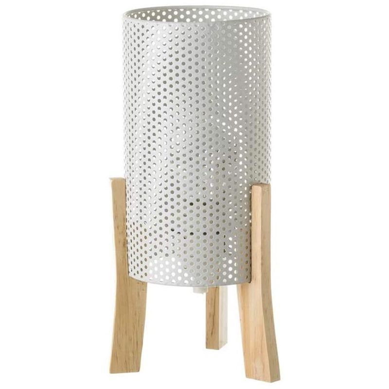 Image of Bakaji - Lampada da Tavolo Lume Comodino Legno e Metallo Bianco Design Moderno Abatjour
