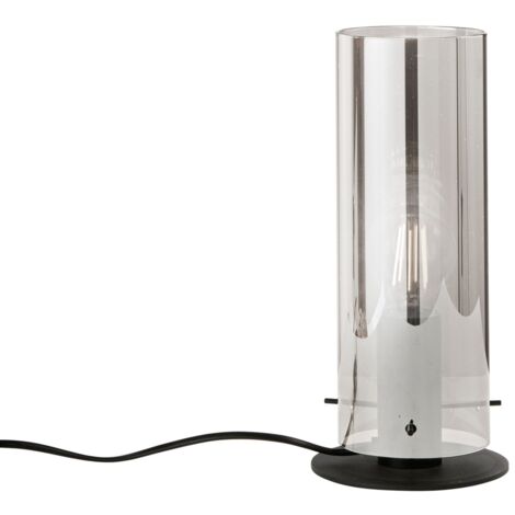 "Lampada da tavolo MAGIC in metallo nero e diffusore in vetro fumè"