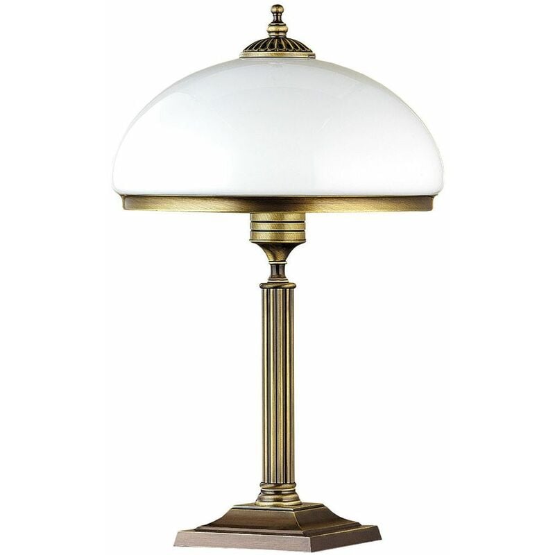 Image of Lampada da tavolo dal design Liberty in stile art nouveau 50cm in ottone antico con paralume bianco per scrivania tavolo - Ottone anticato, Bianco