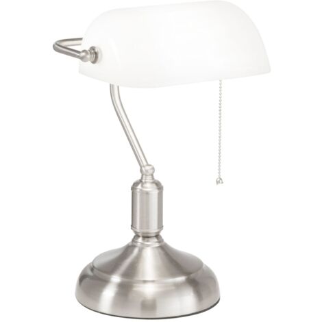 "Lampada da tavolo MARSHALL in metallo nichel con diffusore in vetro bianco"