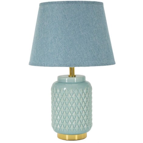 EPIKASA Lampada da Tavolo MF114, Ceramica, Metallo, Tessuto, Blu, 28x28x44 cm