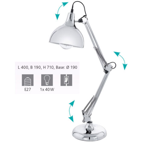 Lampada Da Tavolo Minimal Borgillio Acciaio Cromo 1 Luce E27