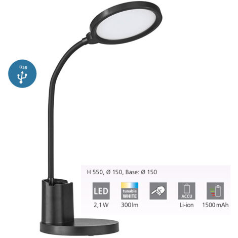 Lampada Da Tavolo Minimal Brolini Policarbonato Nero Luce Led Integrato 2,1W