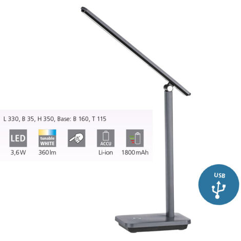 Lampada Da Tavolo Minimal Iniesta Policarbonato Grigio Luce Led Integrato 3,6W