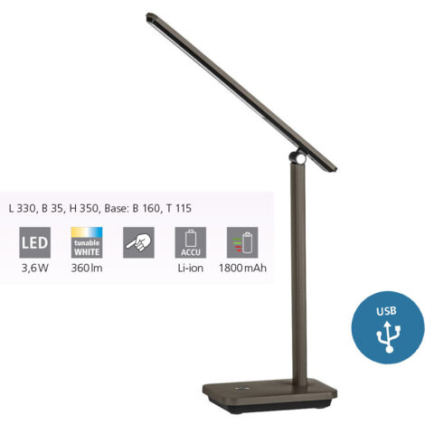 Lampada Da Tavolo Minimal Iniesta Policarbonato Nero Luce Led Integrato 3,6W