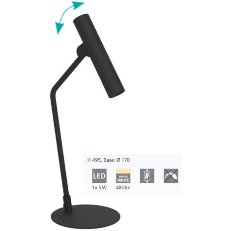 Lampada Da Tavolo Moderna Almudaina Acciaio Nero 1 Luce Led Integrato 5W