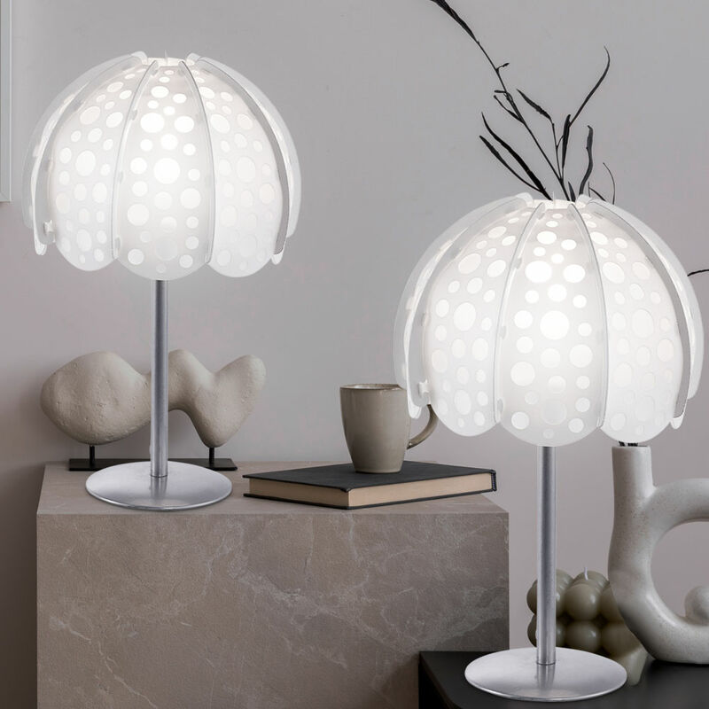 Image of Etc-shop - Lampada da tavolo moderna, lampada da comodino, bianco, lampada laterale, paralume in tessuto, metallo argentato, 1x attacco E14, PxH