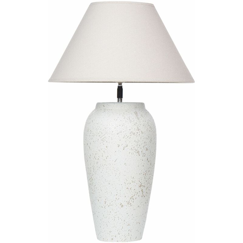 Image of Lampada da tavolo moderna Luce da comodino Base in ceramica Paralume regolabile in lino Effetto invecchiato Bianco Amblo - Bianco