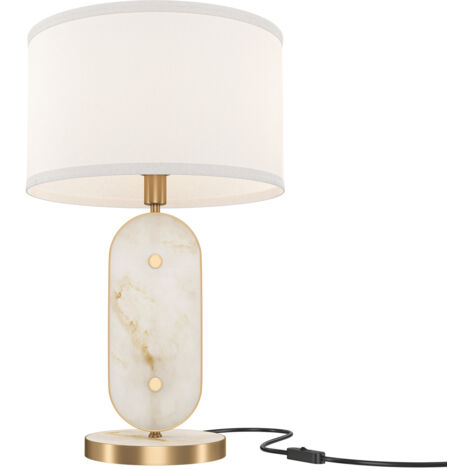 Lampada Da Tavolo Moderna Marmo Metallo Oro Paralume Tessuto 1 Luce E27 40W
