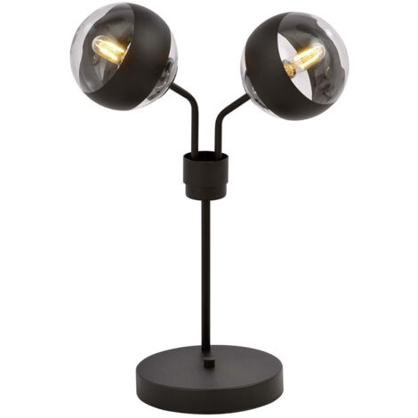 Lampada Da Tavolo Moderna Orione Acciaio Nero Trasparente 2 Luci E14 Ip20