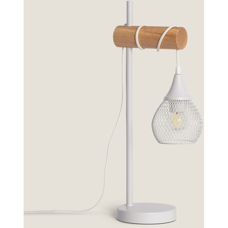 Lampada da Tavolo Metallo e Legno Monah Bianco