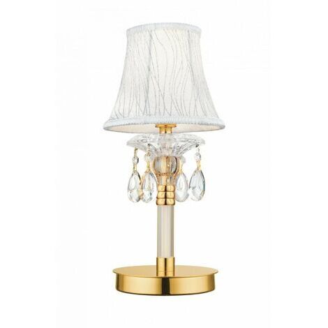 "Lampada da tavolo MONET in vetro e cristallo oro e paralume in tessuto 38 cm."