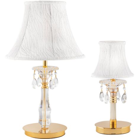 "Lampada da tavolo MONET in vetro e cristallo oro e paralume in tessuto 49 cm."