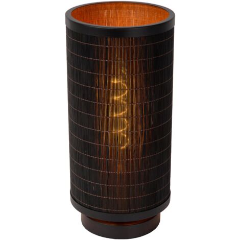 Lampada da tavolo nera con paralume rattan E27 Tagalog