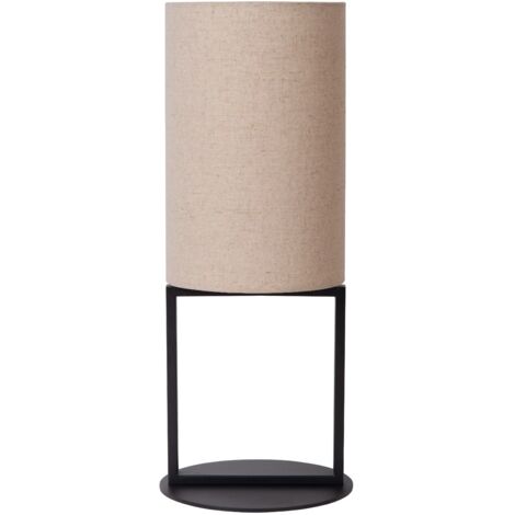 Lampada da tavolo nera, paralume beige 50cm E27 Herman Lucide
