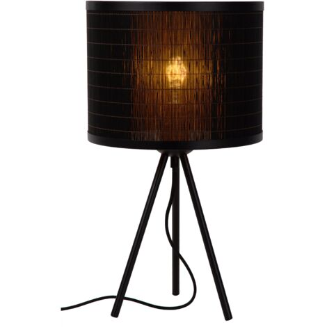 Lampada da tavolo nera paralume rattan E27 Tagalog Lucide