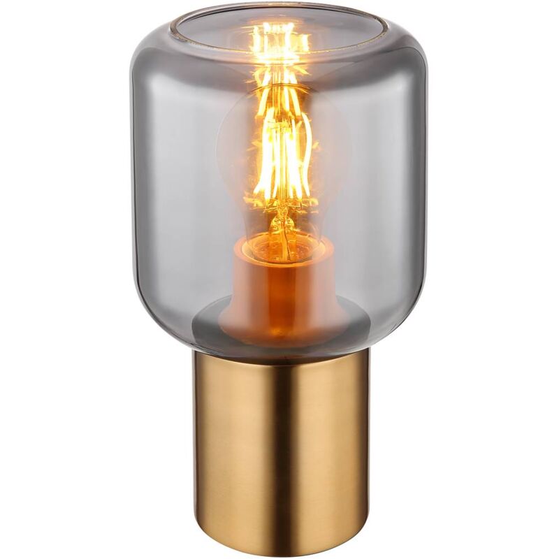 Image of Globo - Lampada da tavolo ninjo E27 1x40W metallo color ottone, vetro fumè h: 24cm Ø13cm con interruttore basculante sul cavo