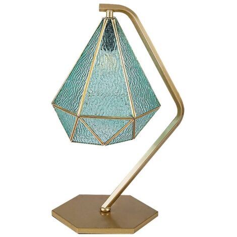 Lampada da tavolo NORAH E14 1x max.40W metallo oro, vetro blu A:44cm L:26cm Ø21cm con interruttore a cavo