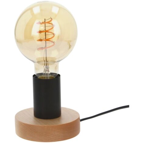 lampada da tavolo onli "figo" rotonda legno e metallo, e27